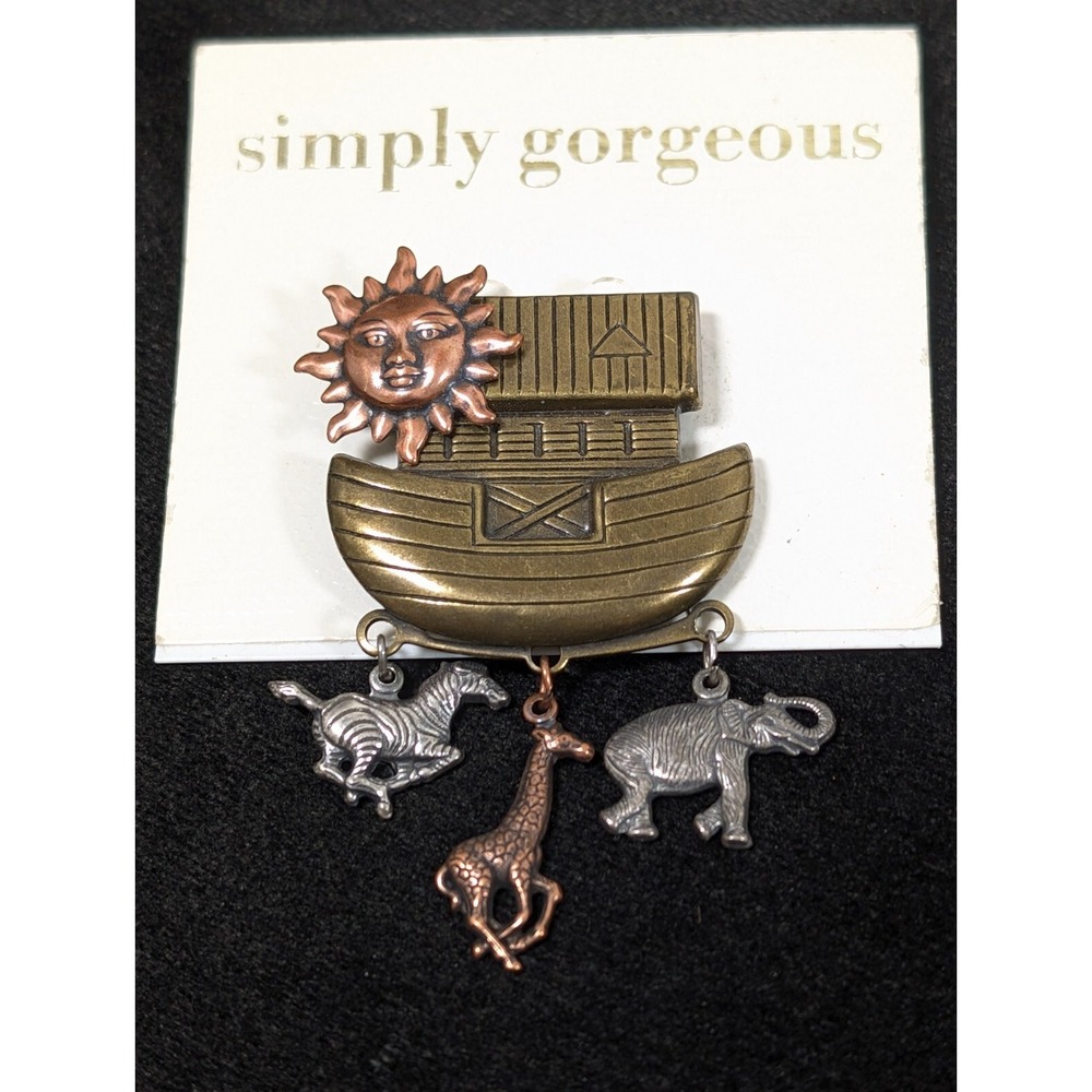 Mixed Metal Noah's Ark Elephant Charm Sun Brooch Whimsical Pin
